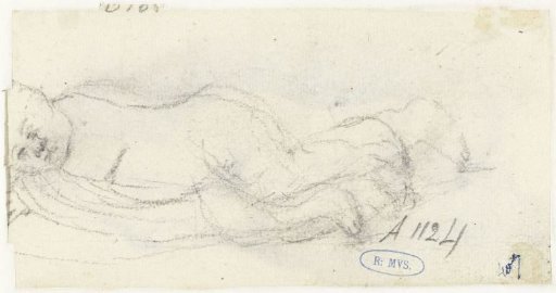Practice sketch of a sleeping child, lying on a cushion