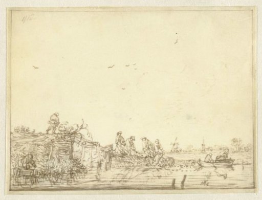 River landscape with fishermen