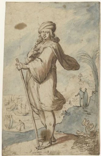 Standing figure with turban, from the side