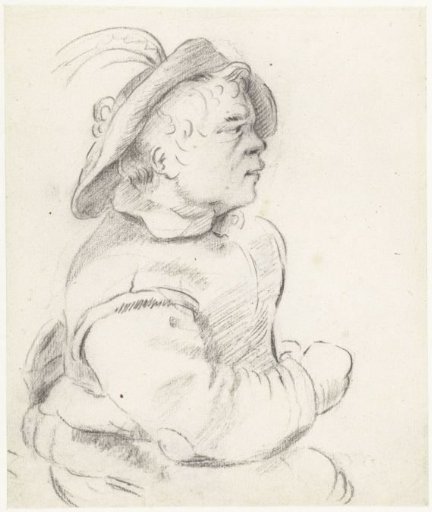 Seated peasant with a flambeau lit, in profile