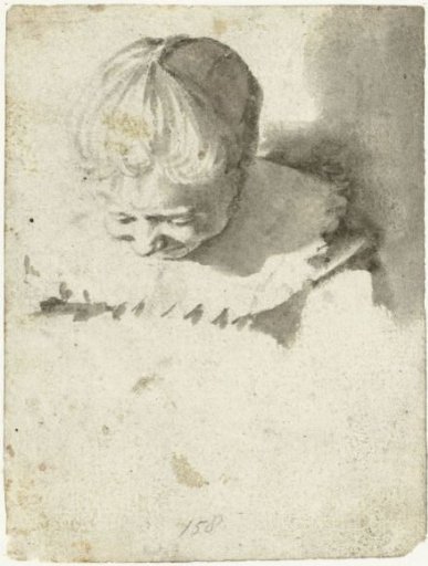 Study sheet with head and shoulders of a girl, seen from above