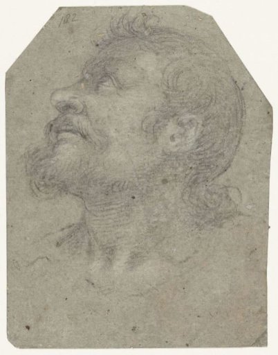 Head of a man looking up, in profile