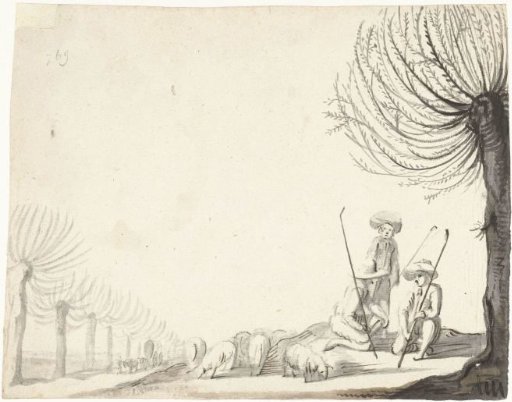 Three Shepherd Boys with Sheep Near Willows