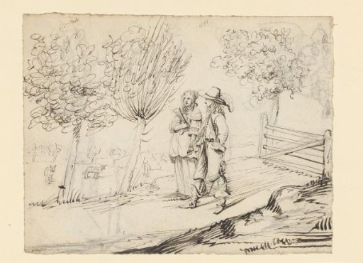 Young man and woman walking hand in hand on a country road
