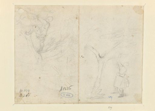 Study sheet with a sitting or climbing man and a standing woman