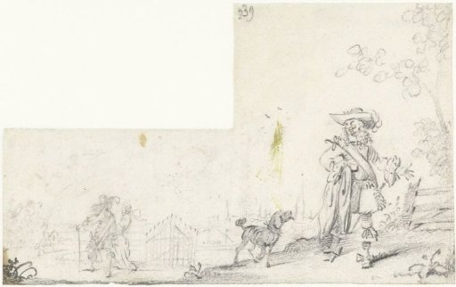 Landscape with a gentleman and his dog, with a couple of lovers in the background