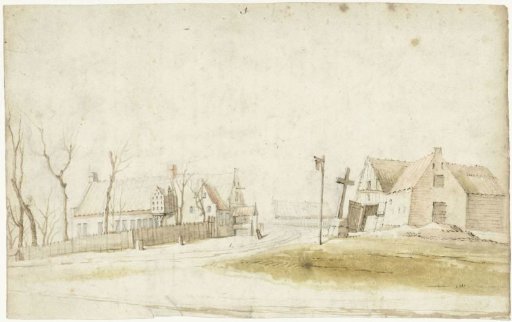 Peasant dwellings and a smithy on a country lane