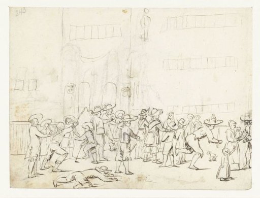Playing Children in Front of the Town Hall Tower and the School in Zwolle