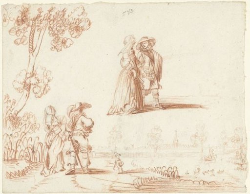 Two couples walking alongside a canal