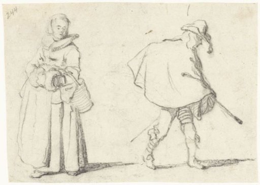 Study Sheet with a Woman Carrying a Bucket and a Man in a Cape