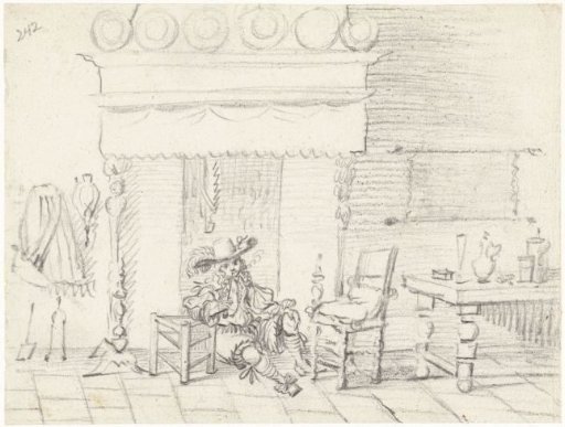 Interior with a smoking man on the floor