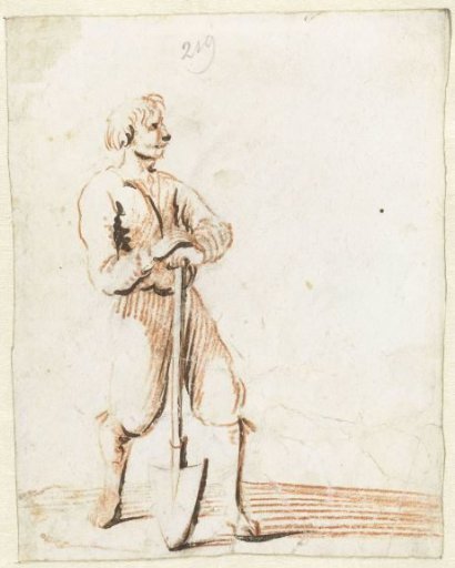 Man leaning on a shovel