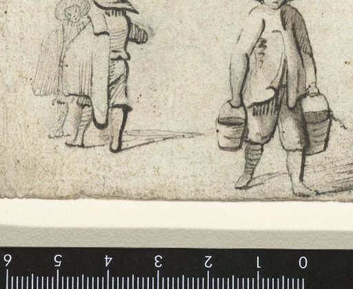 Three Standing Figures, the Foremost Carrying Buckets