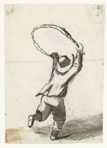 Boy jumping rope, seen from behind