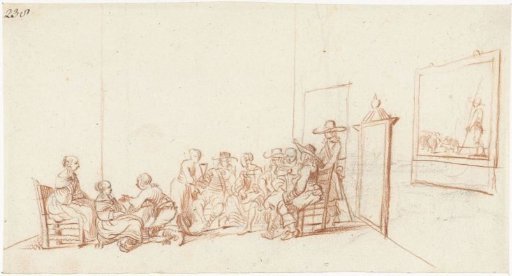 Merry company of ten people in an interior