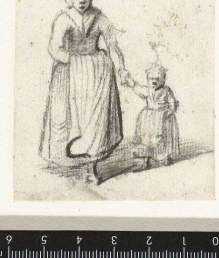 Woman walking with a child, front view