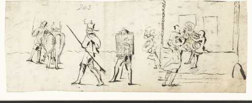 Street scene with working men and playing boys