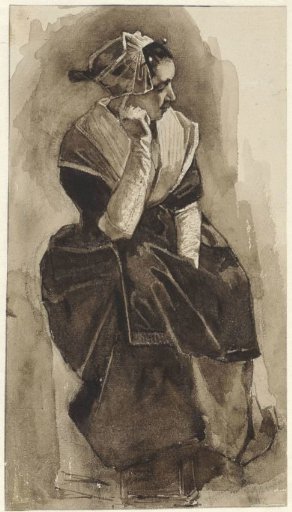 Walloon orphan girl, seated facing right