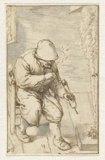 Peasant sitting by a fire