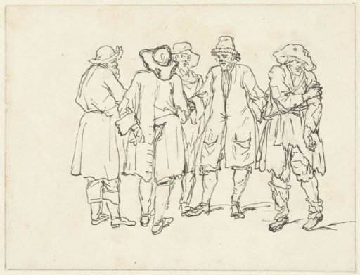 Sketch of five standing men