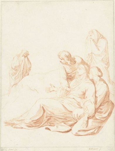 Mary swoons and is supported by John the Evangelist and a woman
