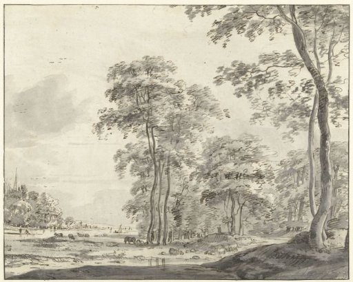 Wooded Landscape with Cattle at the Edge of a River