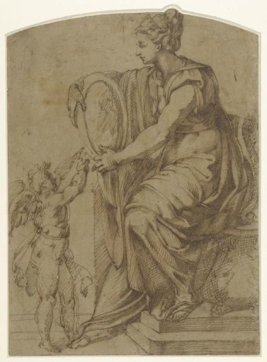 Woman with a Mirror Sitting on a Throne (Prudence?)