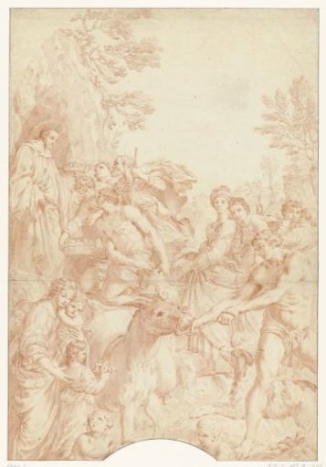 Saint Benedict the Hermit receiving gifts from peasants