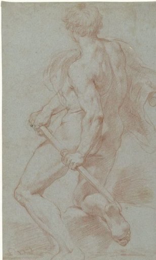 Study of a kneeling male nude figure