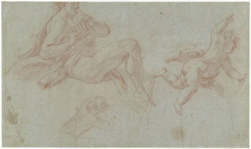 Study of a man playing the flute, in profile