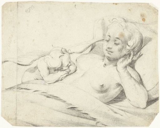 Venus in bed with Cupido looking on