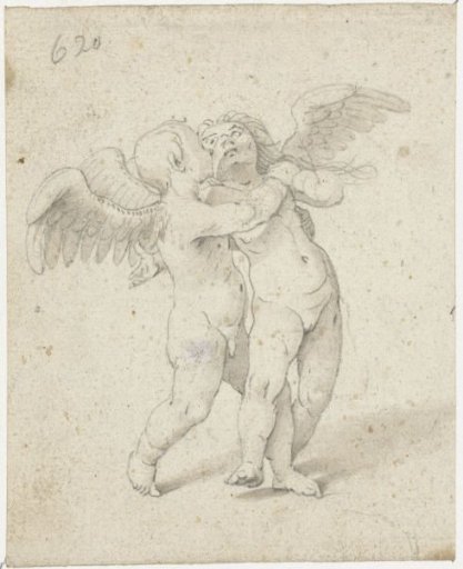 Two wrestling angels