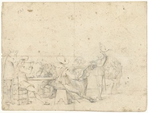 Group of Young Men Drinking, Smoking, and Making Music Around a Table