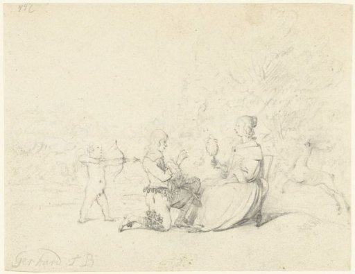 Gentleman kneeling before a lady
