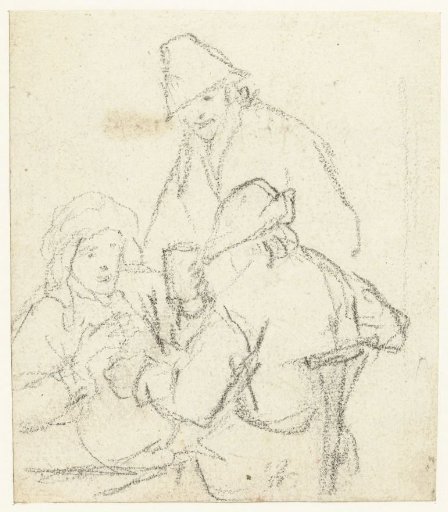 Three drinking peasants around a table