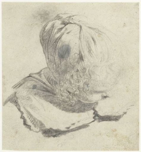 Study sheet with head of a girl, to the right, seen from above