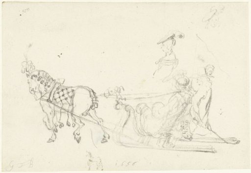Horse with a sleigh and several sketches