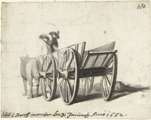 Man Working on a Cart with Horses in Front (Shoveling Manure?)