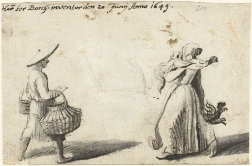 Two women carrying poultry, from behind