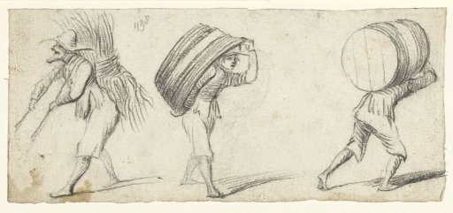 Study Sheet with Three Men Carrying Cargo