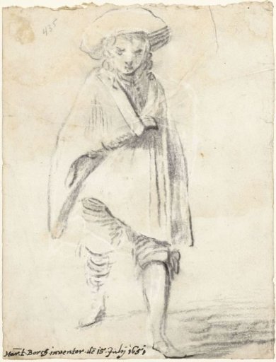 Standing Figure of a Young Man with a Cloak Wrapped Around Him