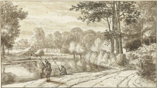 Landscape with Two Fishermen alongside a Road