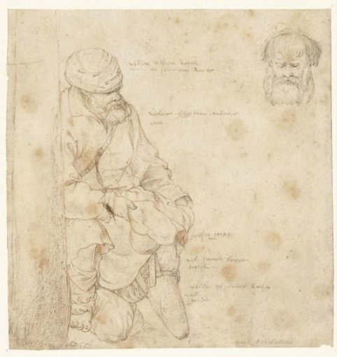 Seated beggar and a study of his head