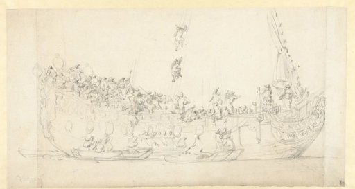 Large number of sailors on deck of the Mary