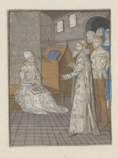 A king tells his story to Boccaccio