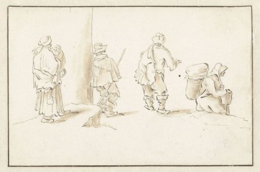 Mother with child, two men and a market woman