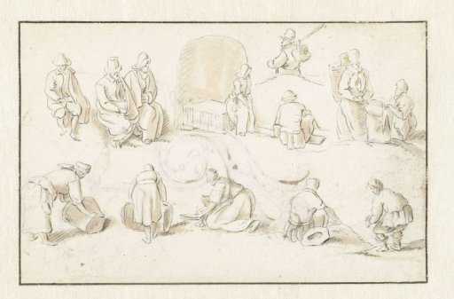 Thirteen persons, seated or working