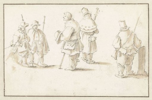 Five standing men (pilgrims?)