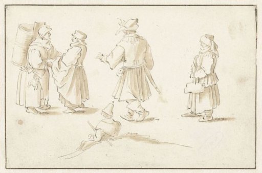 Two market women and three other persons