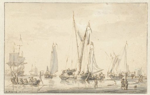 Beach view with moored ships
